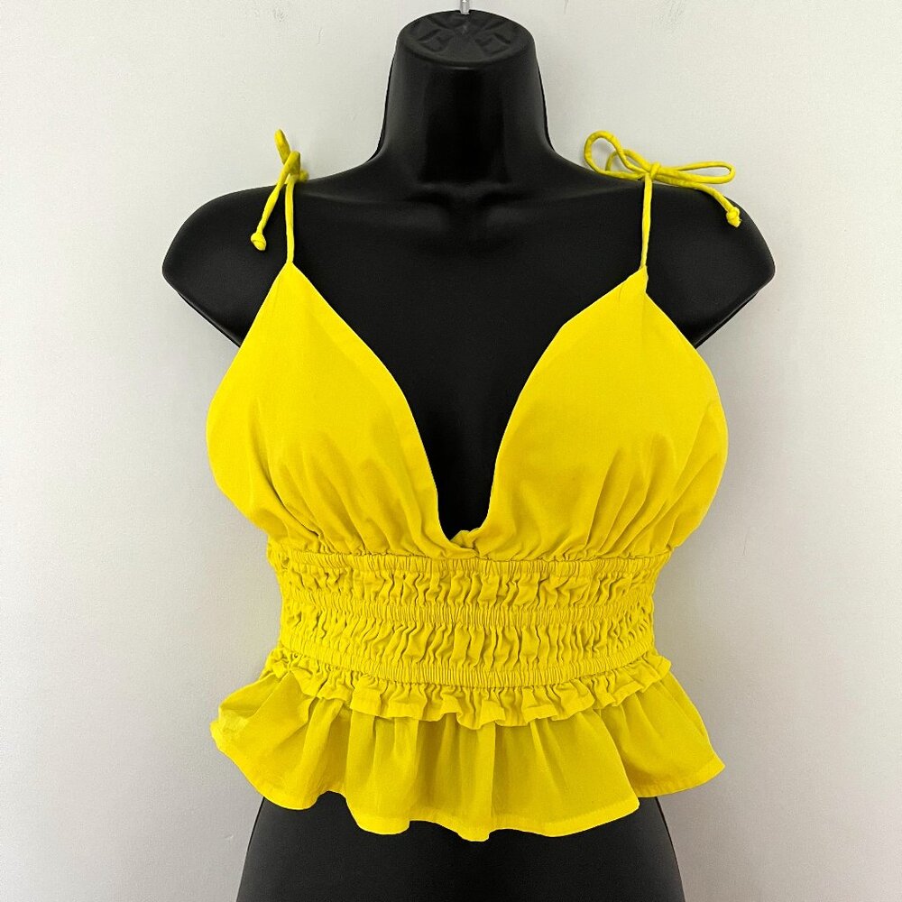 Sim & Sam Boho Smocked Crop Cami Top, Size Medium